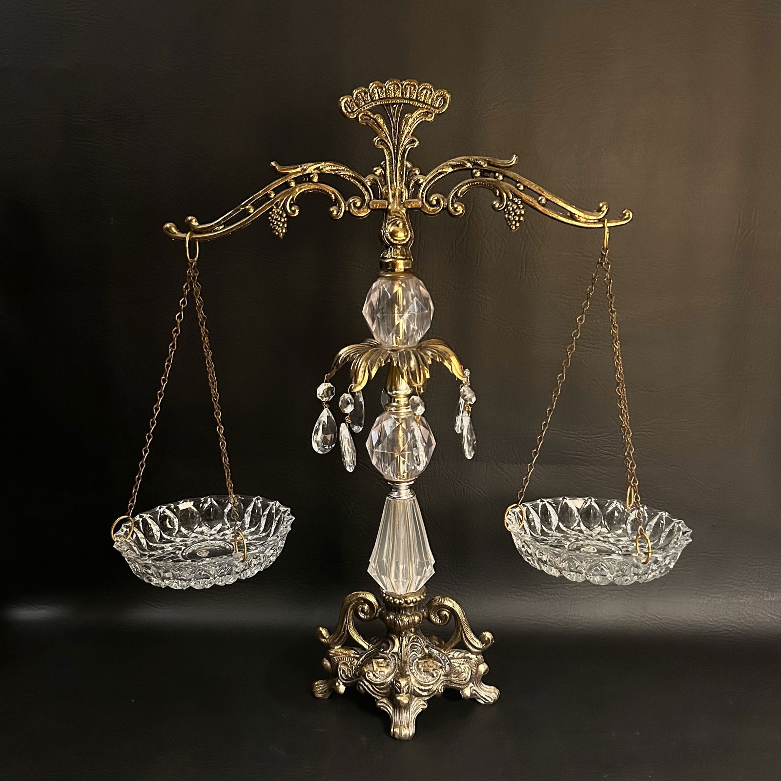 Vintage Ornate Antique Style Glass & Brass Scales of Justice, Made in Germany (1 of 6)