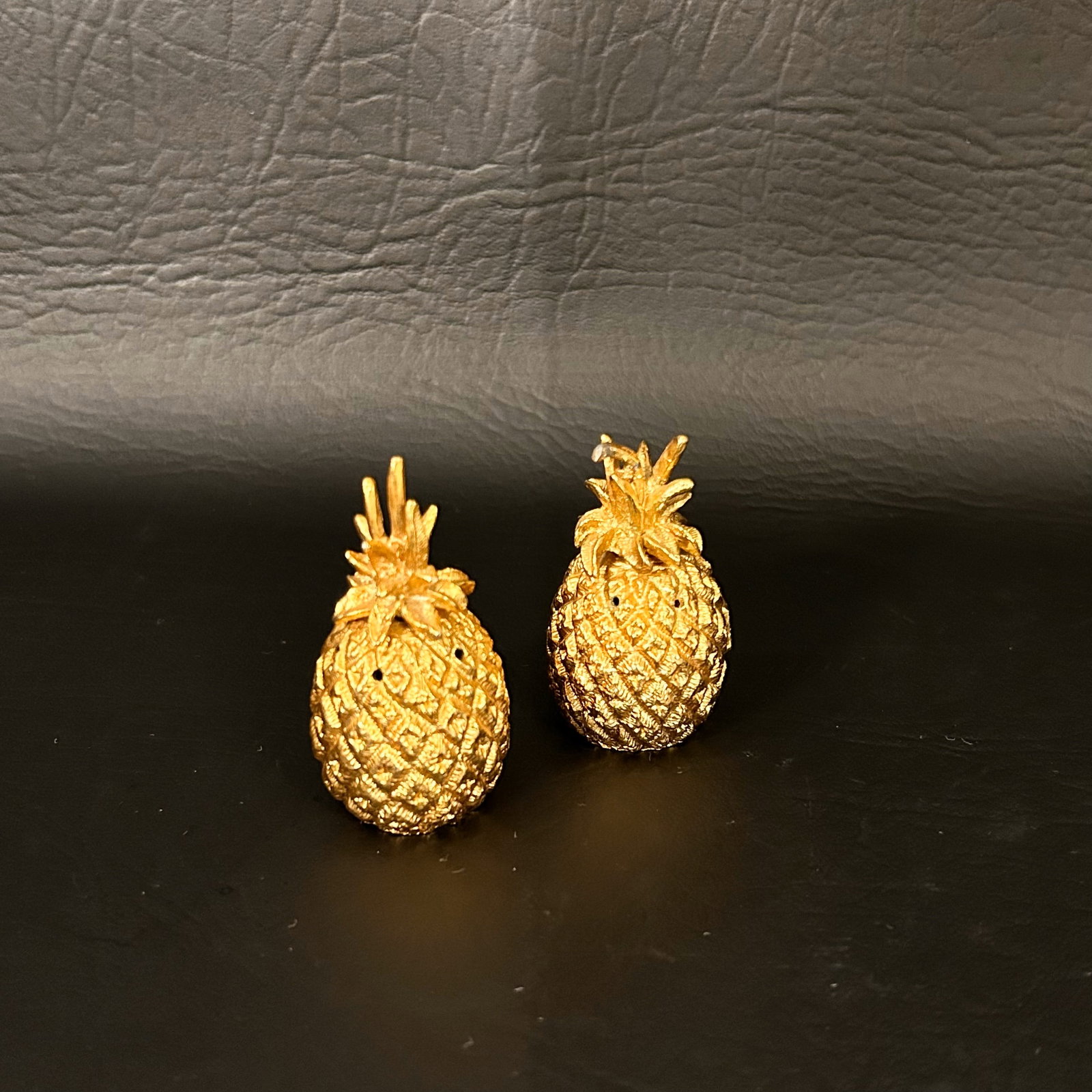 1960's Vintage Gold Plated Pineapple Salt & Pepper Shakers with Screw Tops for Refill: W1.25in H2.5in