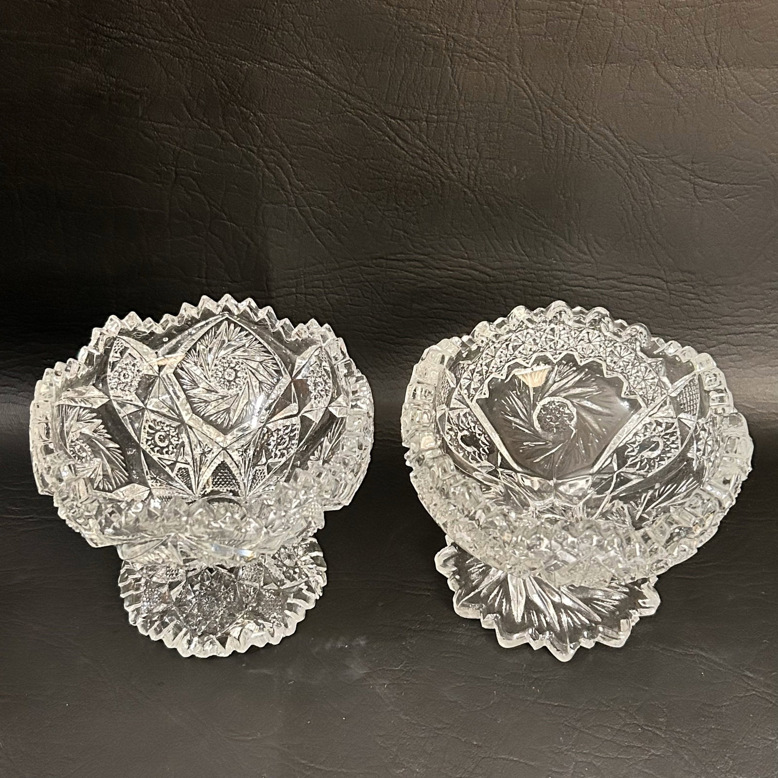 Vintage Cut Glass Elevated Compote Candle Holders: W5in H4in