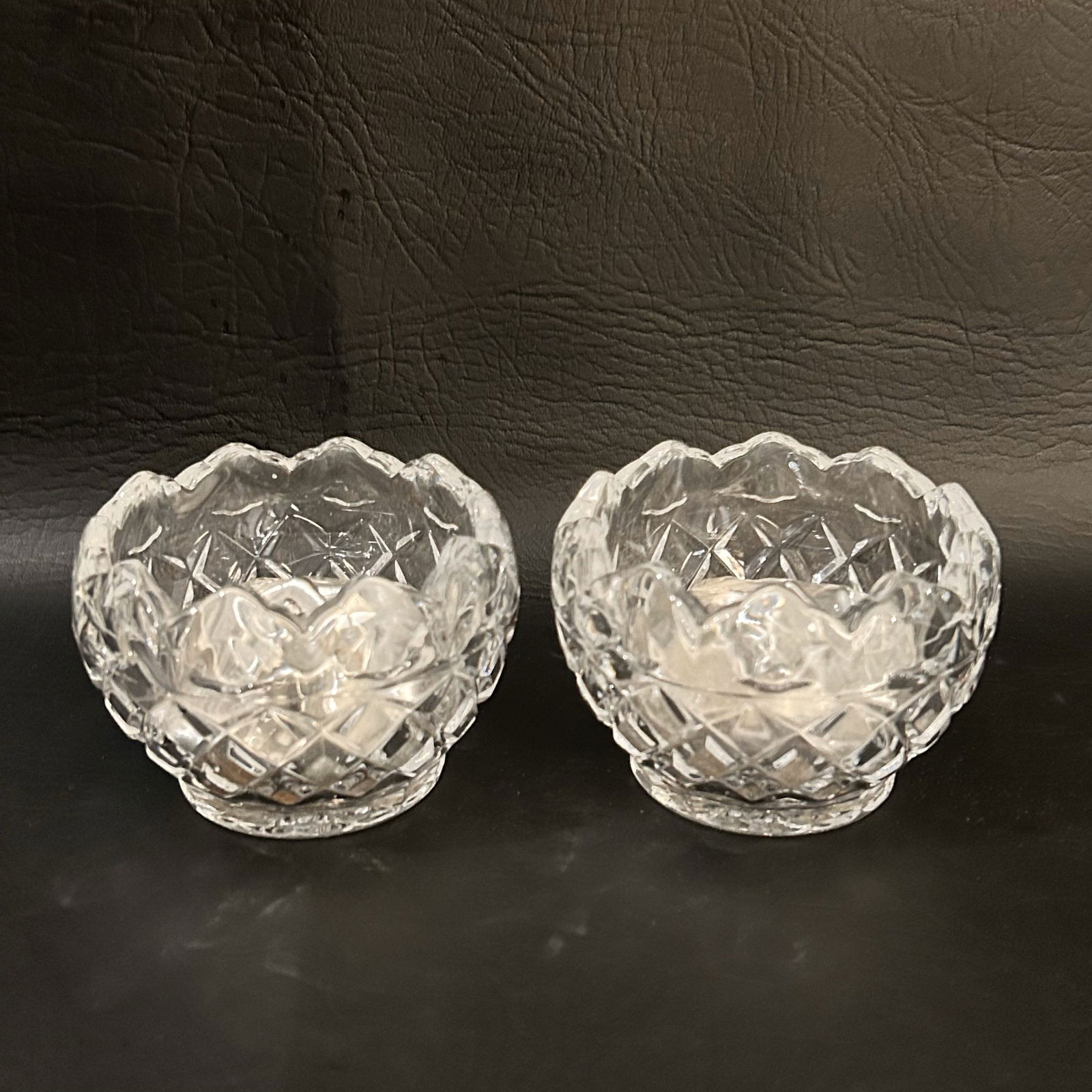 Vintage Cut Glass Floating Candle Holder Pair with Silver Rose Tealight Candles (1 of 4)