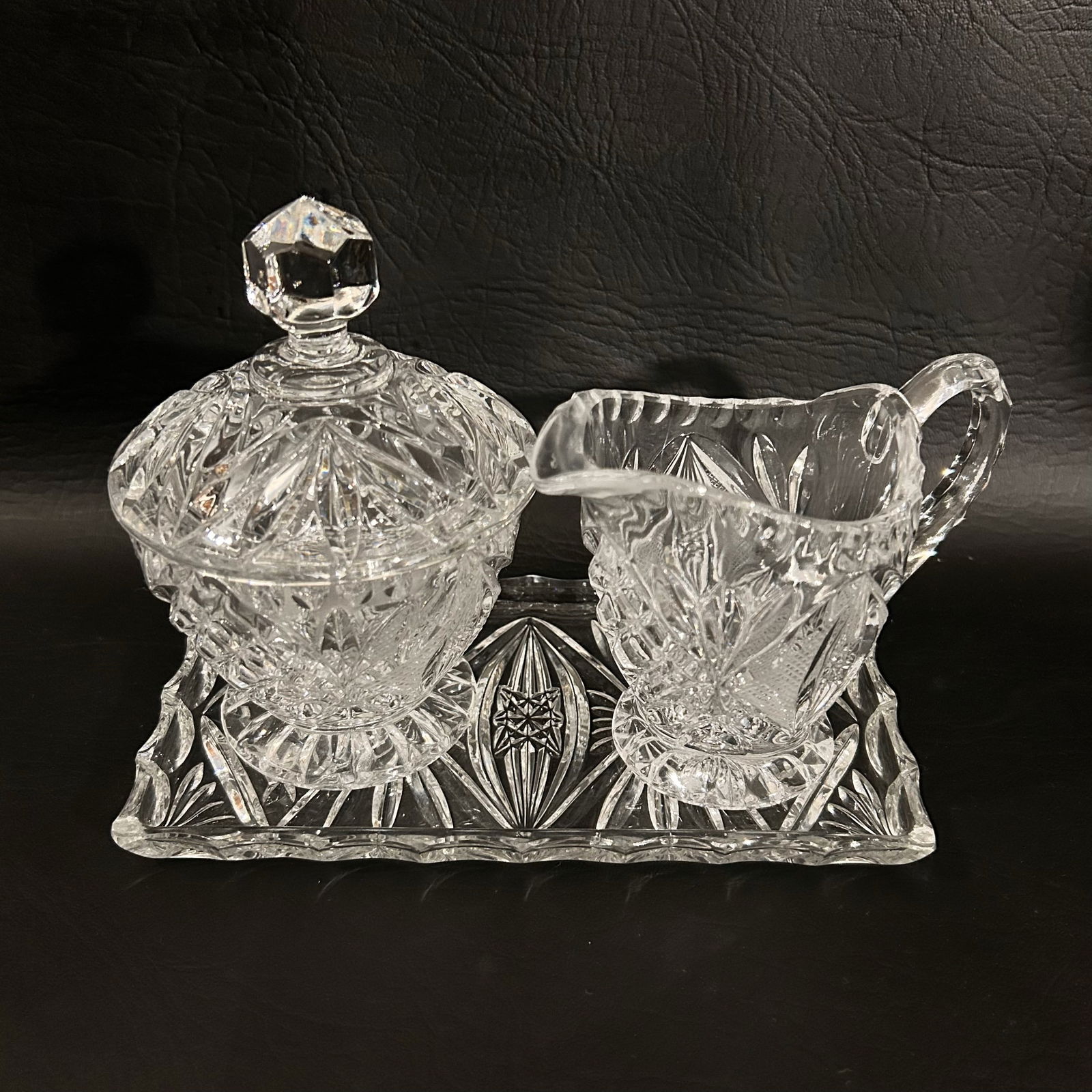 3 Piece Vintage Cut Crystal Sugar & Cream Set with Tray (1 of 3)