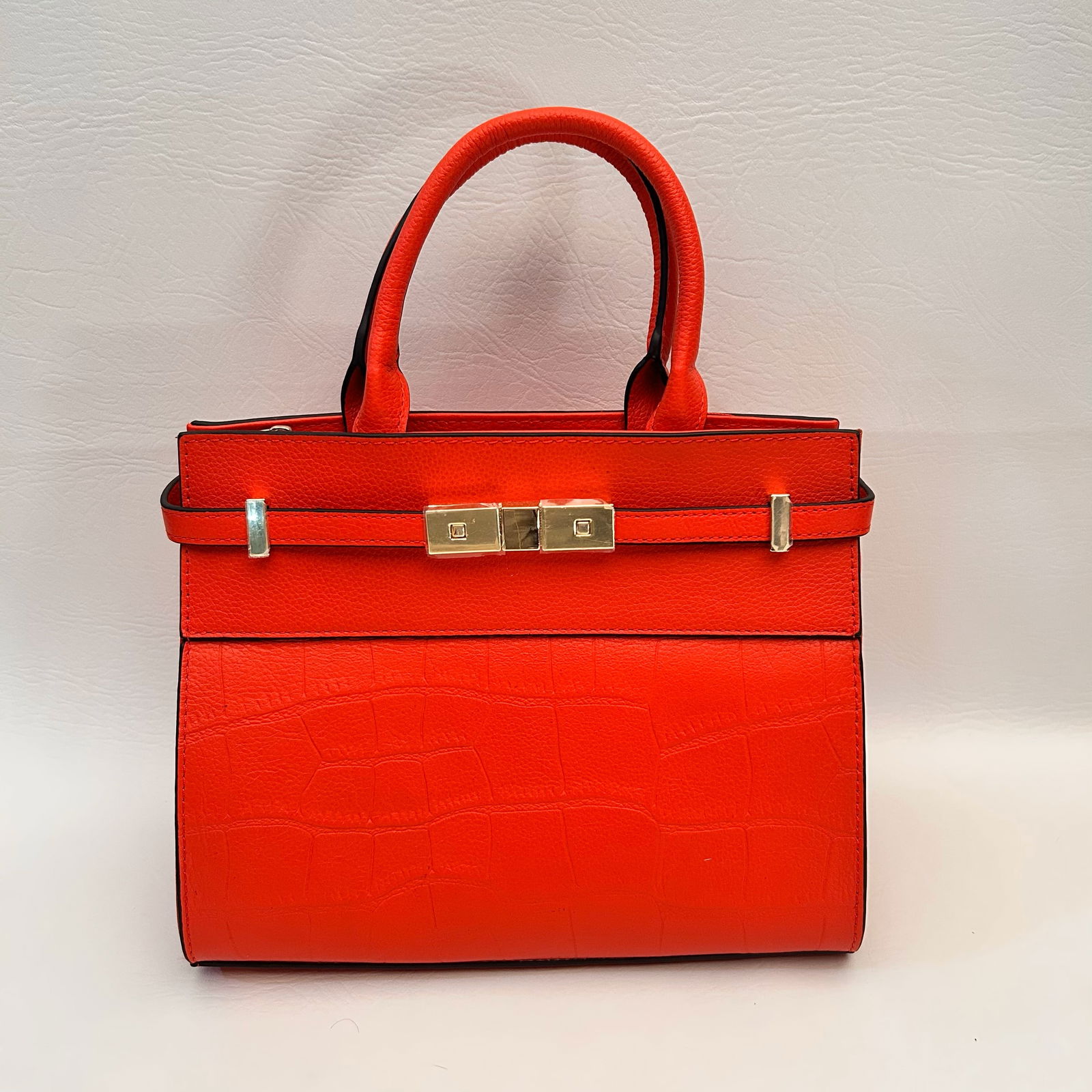 Discontinued Birkin-Style Genuine Leather Alligator Embossed Satchel Handbag (1 of 4)