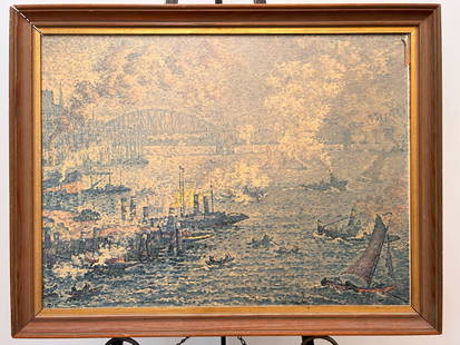 View of Harbour by Paul Signac Framed Lithograph Print, Wall Hanging: W27in H20in D1.5in