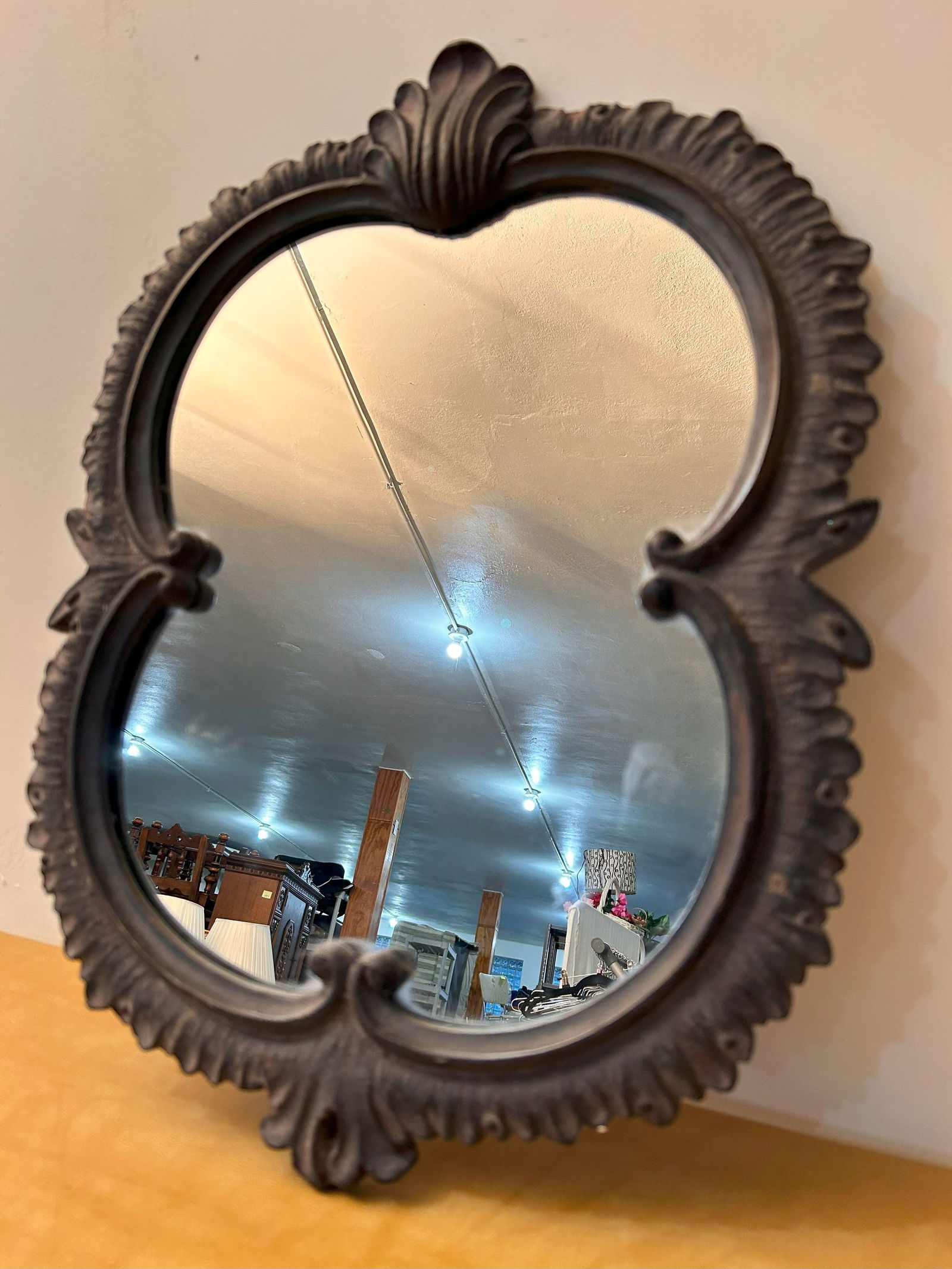 Vintage Ornate Carved Wood Style Hanging Wall Mirror (1 of 5)
