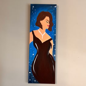 Original Acrylic Painting of Attractive Woman in the Snowy Night