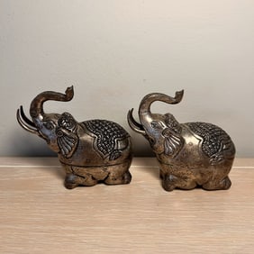 Vintage 1970's Lucky Elephant Trinket Box Insense Burner Pair Made in India