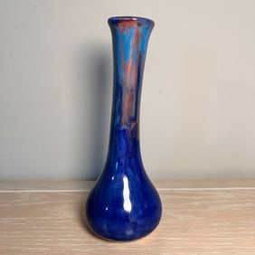 Vintage Blue Glazed Pottery Bud Vase