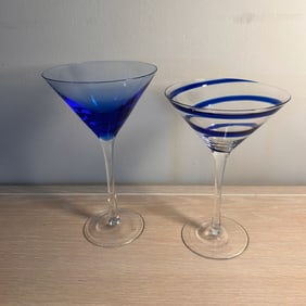 2 Colbalt Blue Midcentury Martini Glasses