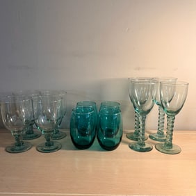 12 Piece Modern Teal Wine Glass Variety, 4 of each