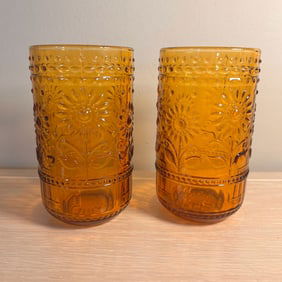 Modern Daisy Pattern Amber Drinking Glasses