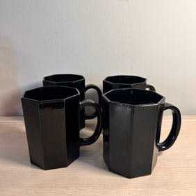 Vintage 1980's Black Octagonal Glass Mugs