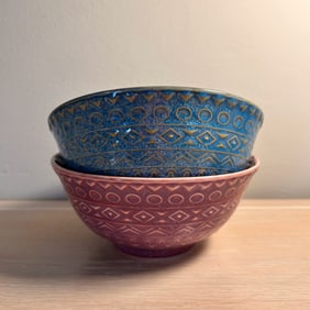 2 Ceramic Bowls, Pink and Blue