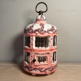 Vintage 1950's Hand Painted Porcelian Decorative Bird Cage