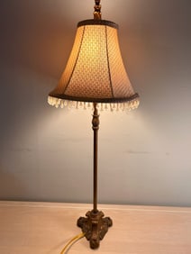 Vintage Bronze Toned Table Lamp with Beaded Shade
