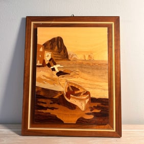 Sorrento Italy Inlay Mixed Wood Coast Scape Wall Hanging Art