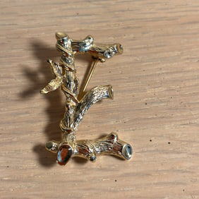 Signed SARAH COV Gold Toned Brooch "E"