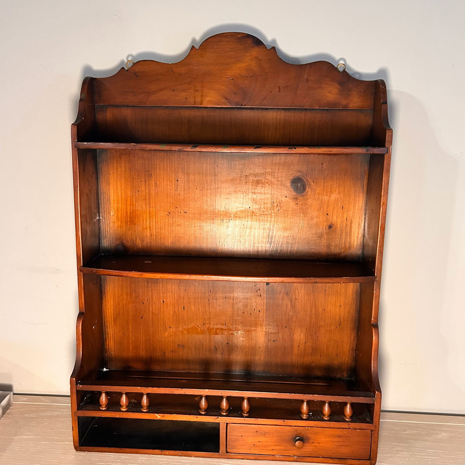 Antique Wooden Wall Storage: W18in H25in D5.5in