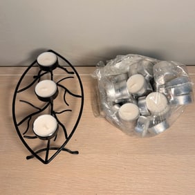 Partylite Leaf Candle Holder and Bag of Tealight Candles (unscented)