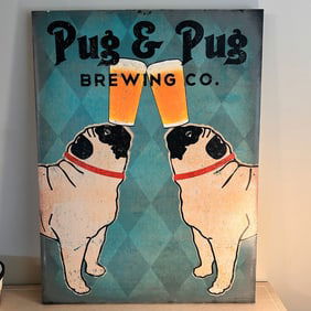 Ryan Fowler "Pug & Pug Brewing Co" Vintage Print on Canvas