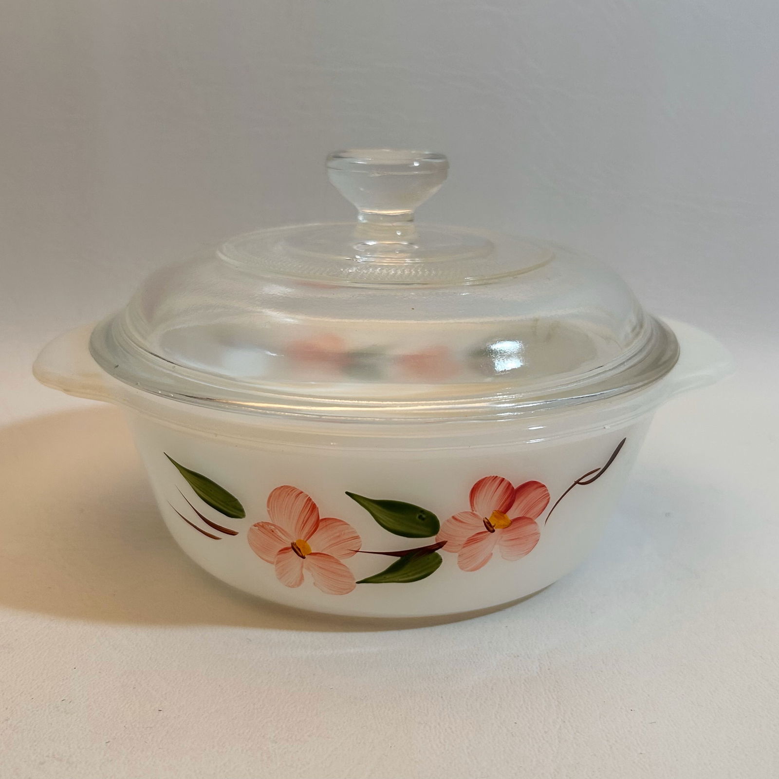 Vintage Anchor Hocking Fire King Peach Blossom Casserole Dish (1 of 3)