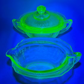 Anchor Hocking URANIUM Dep Glass Princess Pattern Cream & Sugar Set