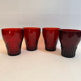 Vintage Royal Ruby Red Glass Set of 4, Anchor Hocking