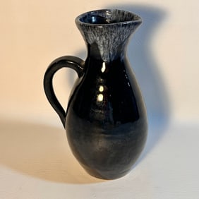 1980's Anna Van Briggle Drip Glaze Black Pottery Pitcher