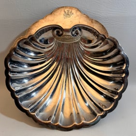 PS Co Electroplated Nickel Silver Footed Clamshell Dish