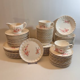 Mid-Century Vintage W.S. George Bolero Peach Blossom Porcelain Set, Discontinued 1948, 22k Gold Rim