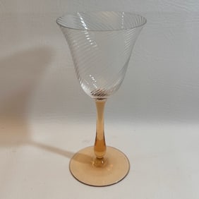 Single Vintage Wine/ Water Goblet with Dark Orange Ombre Stem