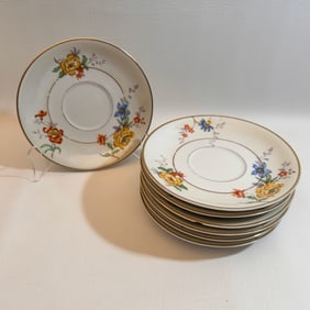 Bernardaud Rivera Floral Pattern Porcelain Saucer Set of 7, MADE IN FRANCE