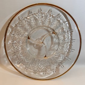 1950's Jeanette Glass Co 22k Gold Divided, Footed Serving Platter