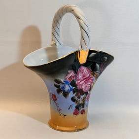 Antique Nippon Porcelain Basket with Floral Pattern