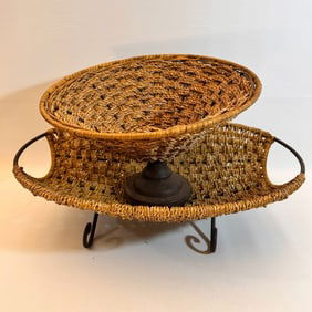 Handwoven Basket Pair with Iron Base