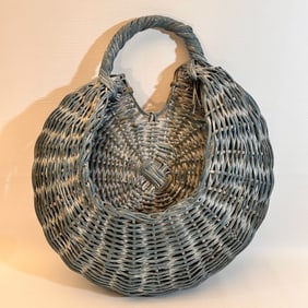 Hand Woven Circular Blue Wicker Wall Vase