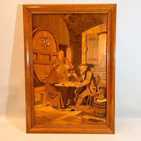 Vintage Pub Scene Still Life Wood Inlay Art by B&G, MADE IN GERMANY