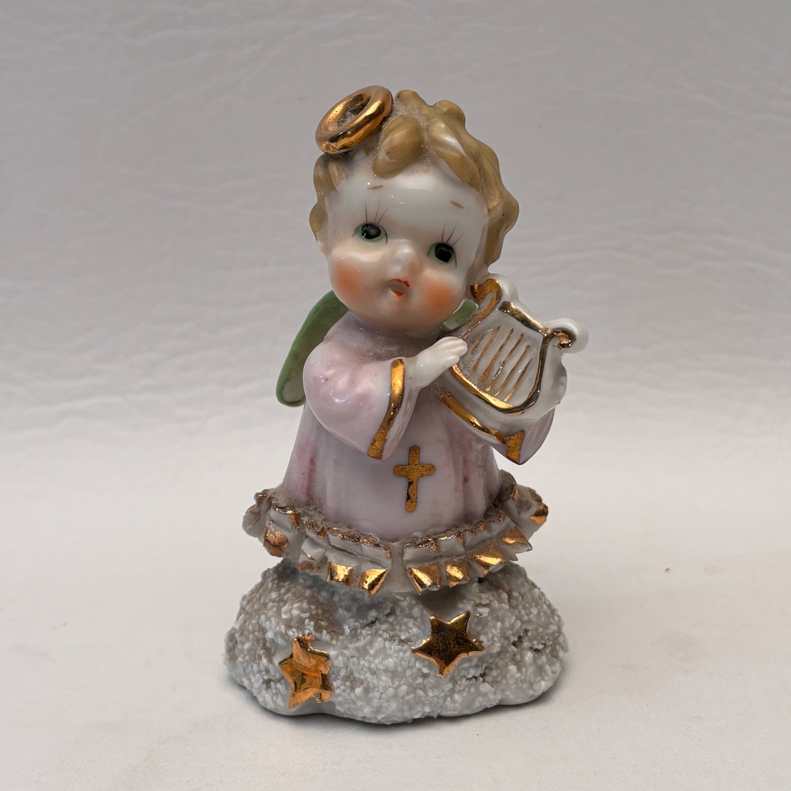1950s Ajax Cherub Playing Harp Vintage Angel Figurine: W2.25in H3.75in D1.75in