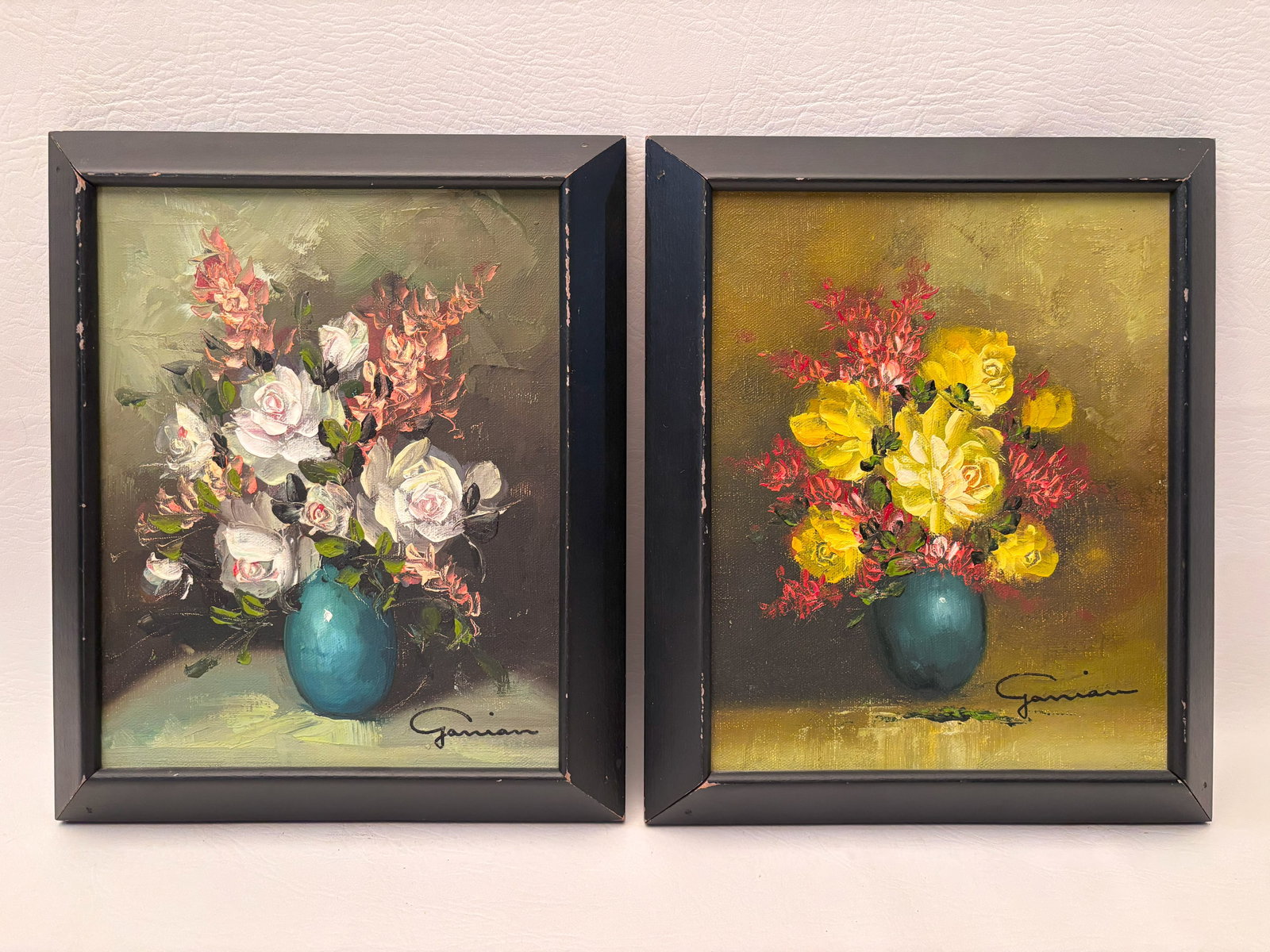 Mid Century Oil Still Life Flower Painting Pair Signed "Gorian" (1 of 4)