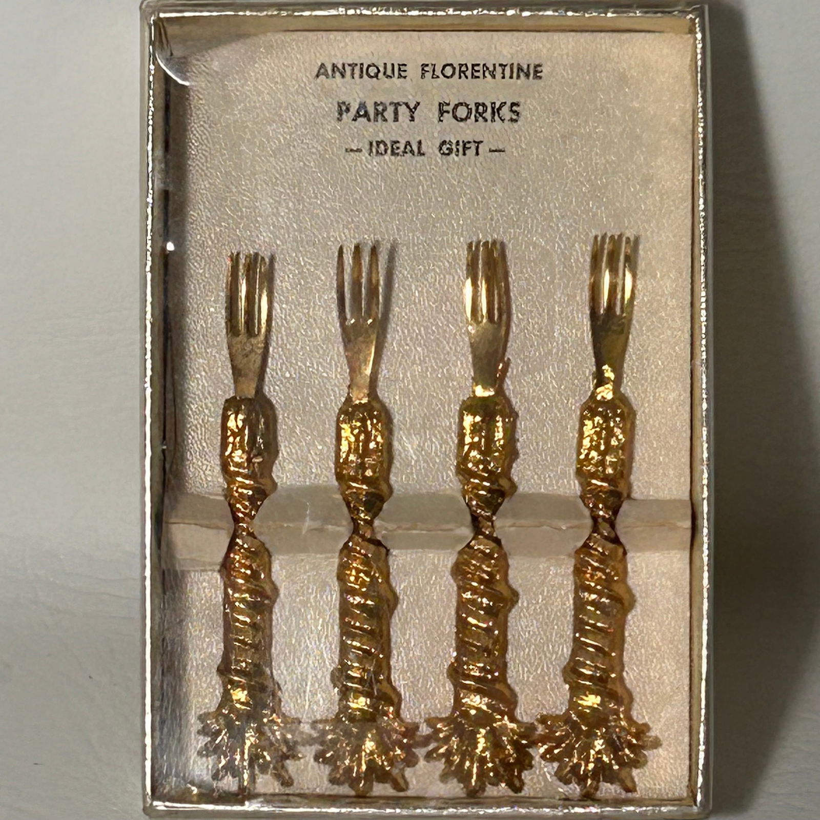 Vintage MCM Gold Party Forks Antique Florentine Style Set of 4 (1 of 4)