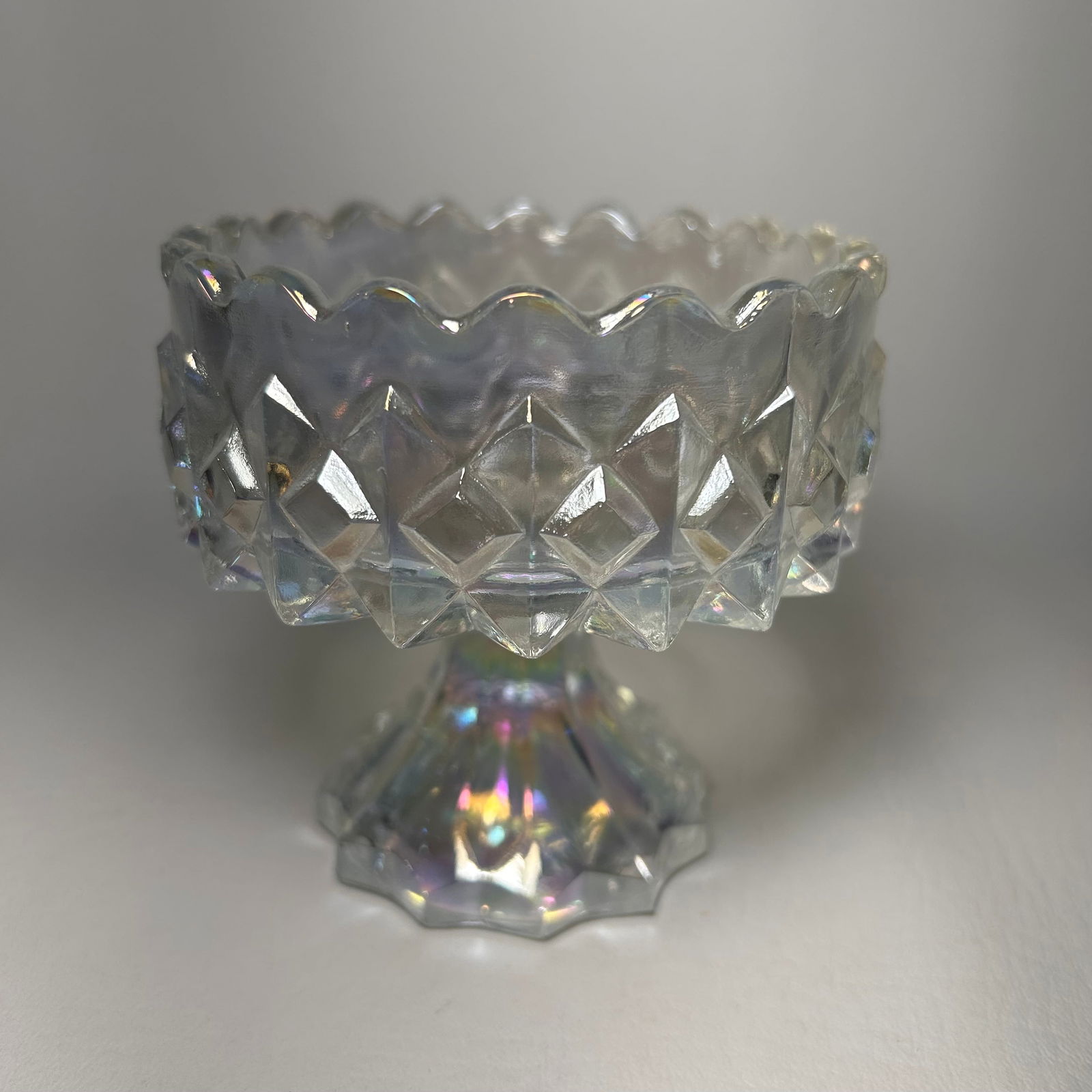 Vintage Iridescent Footed Candy Dish Cut Crystal Style (1 of 3)