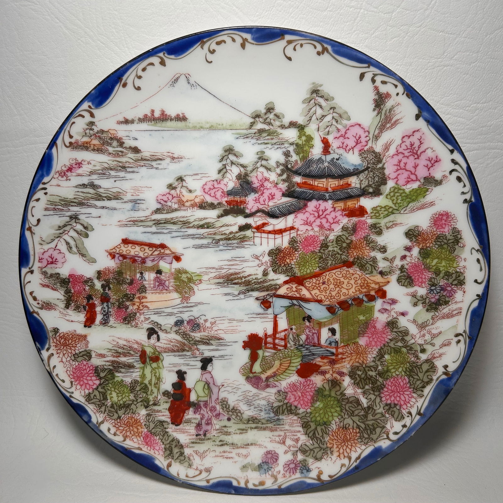 Hand Painted Japanese Plate Geisha Ware Mt Fuji Cherry Blooson Pattern (1 of 3)