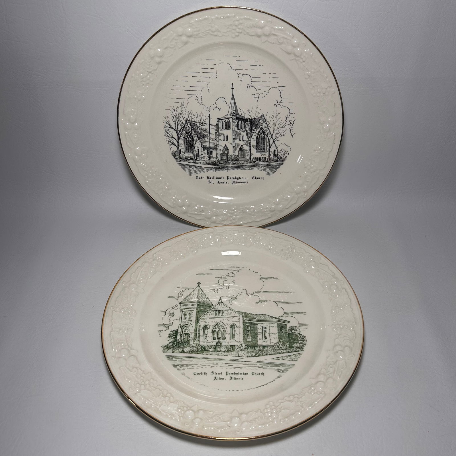 Mid Century Homer Laughlin Eggshell Theme Gold Edge Church Plate Pair Presbyterian (1 of 2)