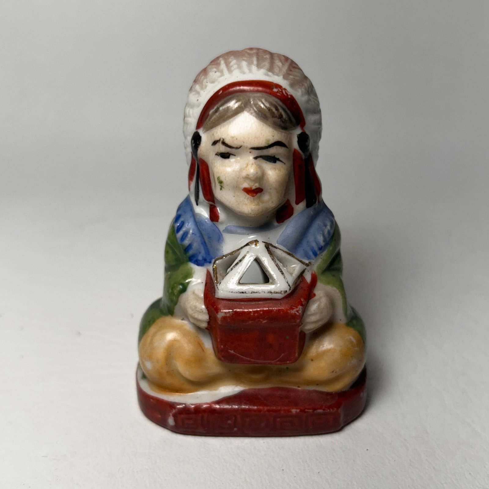 1940s Incense Cone Burner Figurine, Made in Occupied Japan: H2.25in H3in D1.5in