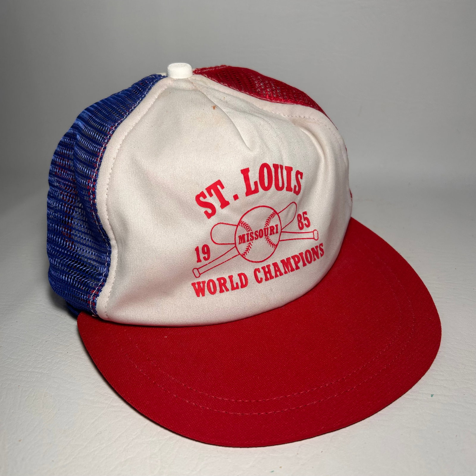 1985 World Series Kansas City Royals vs St. Louis Cardinals Double Sided Baseball Hat: Measurements available upon request