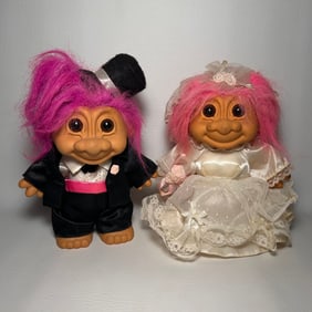 Vintage 1990's Russ Berrie Good Luck Troll Bride and Groom