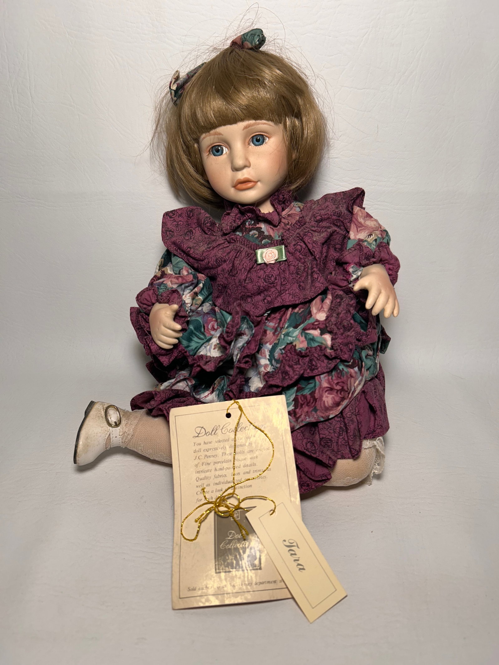 1990's Porcelain JC Penney Doll- Tara: W9in H12in D8in