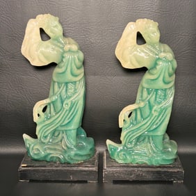 Vintage Handcarved Jadeite Style Novelty Guanyin Candle