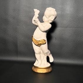 Vintage 9" Cherub Crackle Glazed Ceramic Figurine