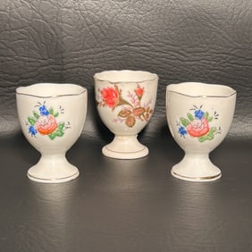 Midcentury Japanese Handpainted Floral Egg Cups