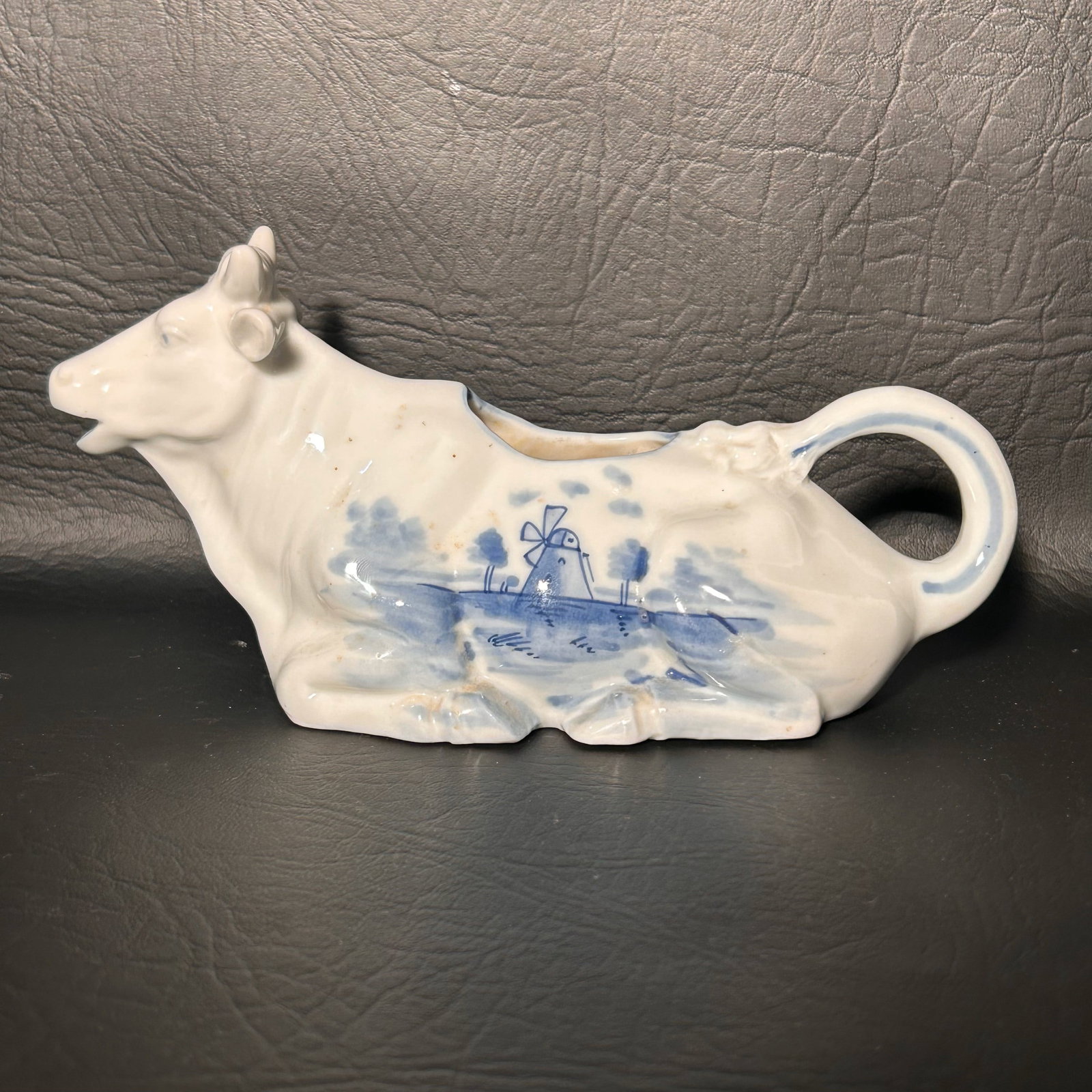 Vintage Porcelain Cow Creamer, MADE IN GERMANY: W7.25in H3.5in D2.75in